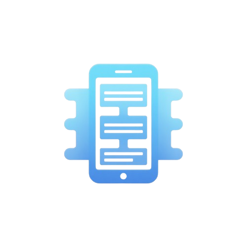 A blue and light blue digital icon of a smartphone with a stylized screen and side tabs, centered on a plain white background.